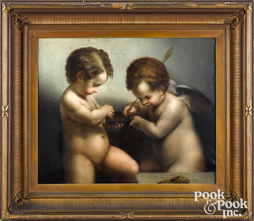 After Antonio da Correggio, oil on canvas of Cupid