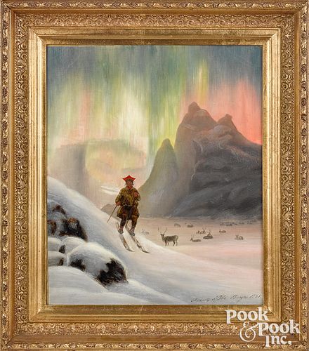 Frants Didrik Boe oil on canvas of a figure skiing