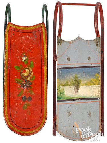 Two miniature painted sleds, late 19th c.