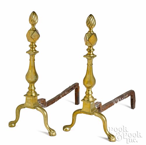 Pair of Chippendale brass andirons, late 18th c.