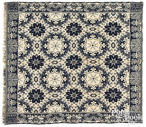 Indiana blue and white Jacquard coverlet