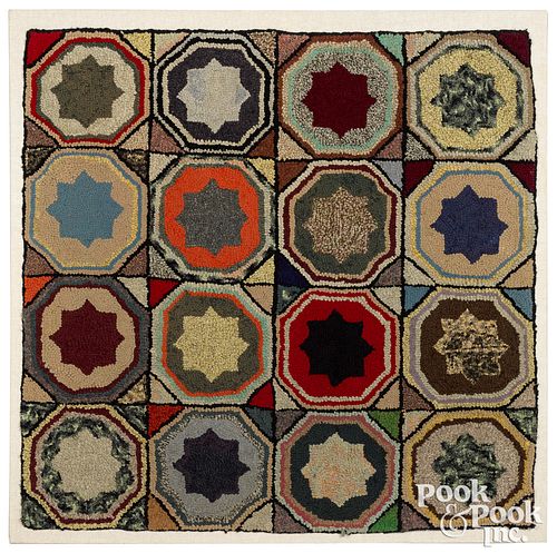 American geometric hooked rug, early 20th c.