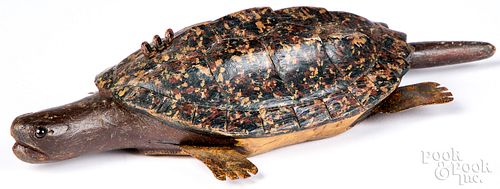 Carved and painted turtle fish decoy