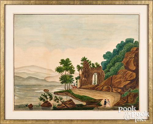 Pair of watercolor Hudson River scenes, 19th c.