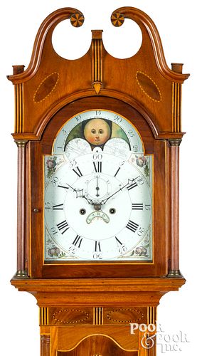Federal inlaid mahogany tall case clock