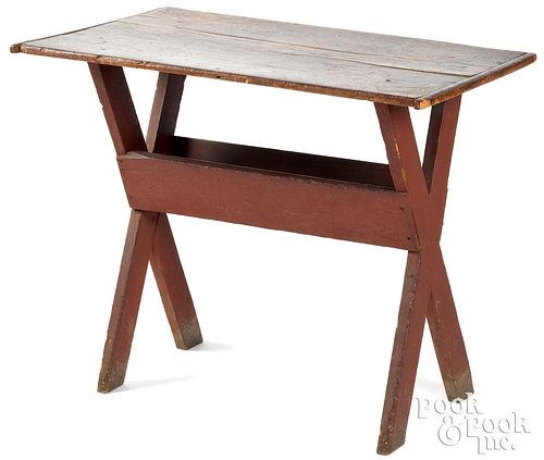 Diminutive painted pine sawbuck table, late 19th c