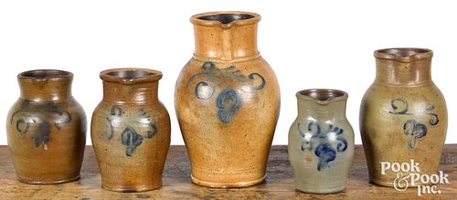 Five New Jersey stoneware pitchers, 19th c.