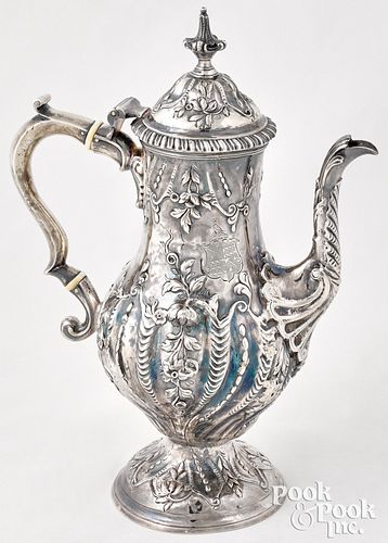 George III repousse silver coffee pot, 1771-1772