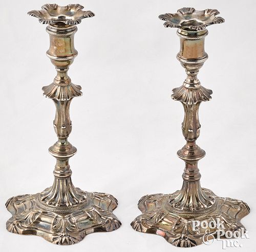 Pair of George II silver candlesticks, 1755-1756