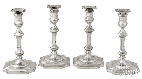 Four Georgian style sterling silver candlesticks