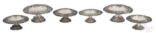 Six sterling silver footed bowls
