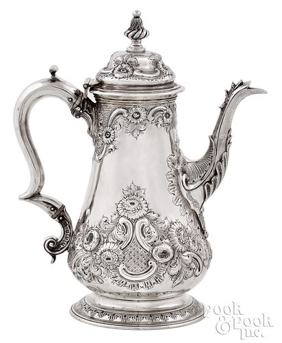 Georgian repousse silver coffee pot, 1748-1749