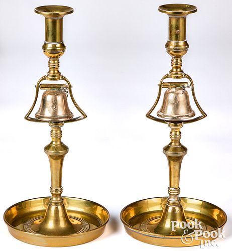 Pair of English brass bell or tavern candlesticks