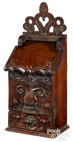 Continental carved walnut hanging box, late 18th c