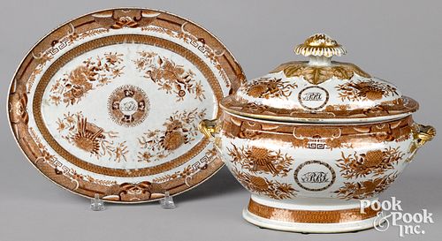 Chinese export brown Fitzhugh tureen and undertray