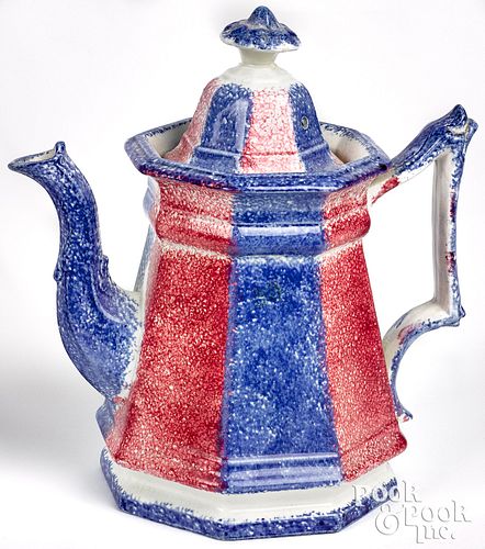 Red and blue rainbow spatter coffee pot