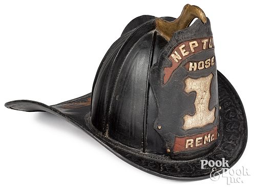 Painted leather fire helmet, dated 1805