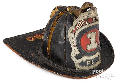 Painted leather fire helmet, dated 1850