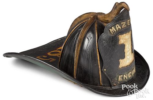 Wilson painted leather fire helmet, dated 1859