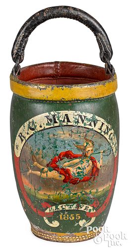 Painted leather fire bucket dated 1855