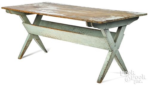 Painted pine sawbuck table, late 19th c.