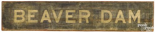 Painted pine Beaver Dam sign, late 19th c.