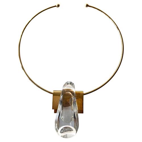 Thomas Buechner for Steuben 14K Gold Crystal Glass Choker Pendant Necklace