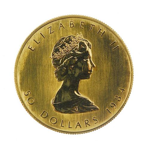 Canada, Elizabeth II, fine gold one ounce 50-Dollars 1984. Good extremely fine. <br><br>Good extreme