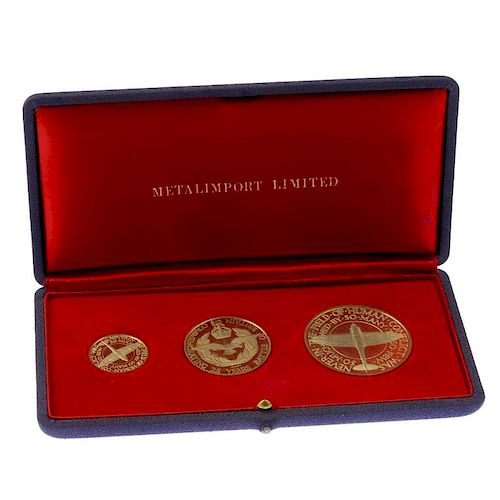 The Battle of Britain, 25th Anniversary 1965, set of three gold medals by Metalimport Ltd., Royal Ai