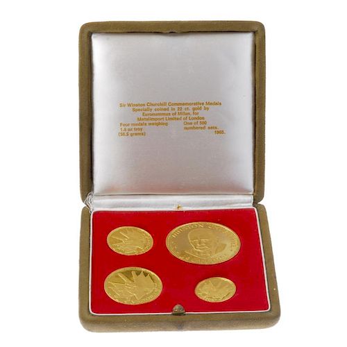 Sir Winston Churchill, set of four gold medals 1965, by Euronummus of Milan for Metalimport Ltd., Ch