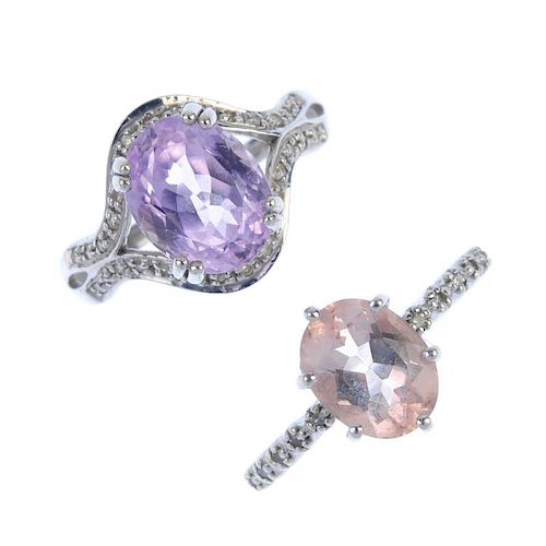 A selection of three 9ct gold diamond and gem-set dress rings. To include a kunzite and diamond ring