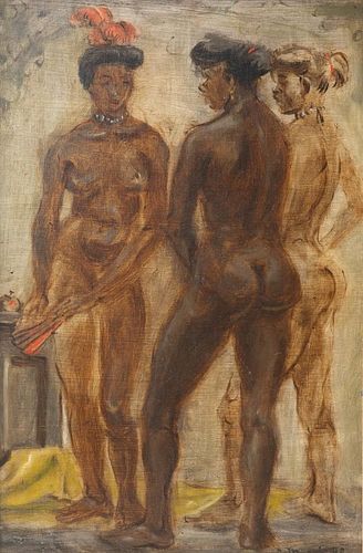 Reginald Marsh Three Showgirls Painting on panel with history