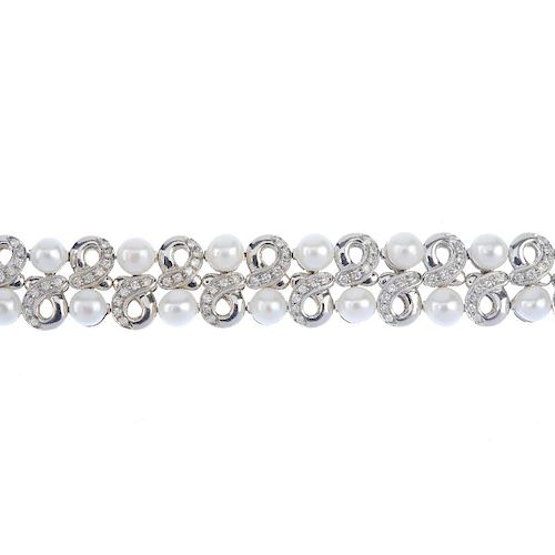CHANTECLER - a 'capri' cultured pearl and diamond bracelet. Designed as a series of brilliant-cut di