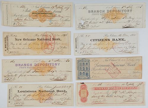 Group of Eight Old New Orleans Checks, 19th c., consisting of three from the State National Bank, New Orleans; two from the Citizens Bank; one from th