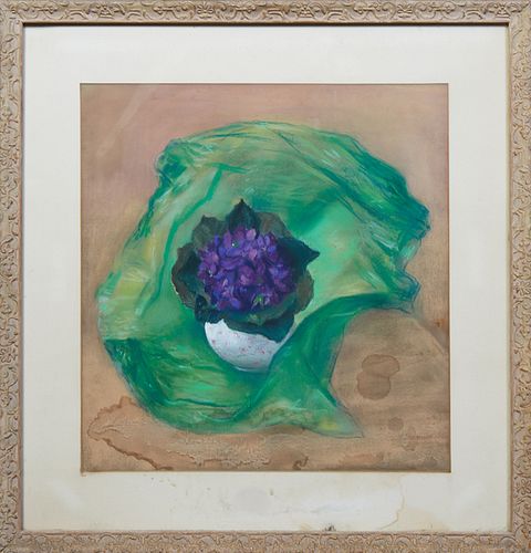 Gladys Rockmore Davis (1901-1967, New York/Canada), "Violets," 20th c., pastel on paper, signed lower right, presented in a wood frame, H.- 18 in., W.