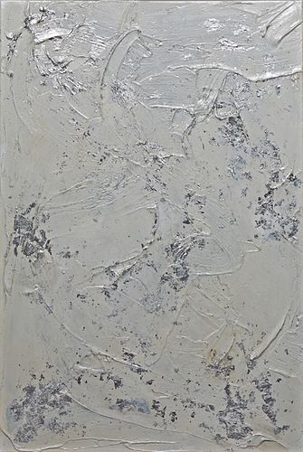 Page Goss (Louisiana), "Quartz," 2018, oil and silver leaf on canvas, initialed indistinctly on upper left side of canvas, originally included in an O