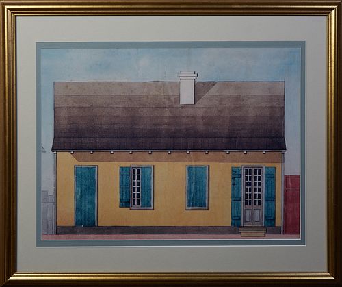 Louisiana School, "French Quarter Creole Cottage," 20th c., print from the Historic New Orleans Collection, presented in a gilt frame, H.- 15 1/4 in.,