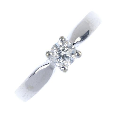 A 9ct gold diamond single-stone ring. The brilliant-cut diamond, to the tapered band. Diamond weight