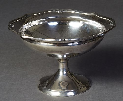 Sterling Silver Center Bowl, 20th c., by International, # T67, the stepped circular scrolled edge top, on a tapered support, to a stepped circular foo