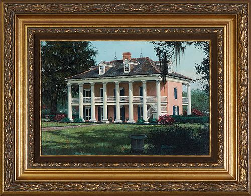 James Kendrick III (1946-2013, American/Louisiana), "Malus-Beauregard House," 1983, oil on board, signed and dated lower right, signed and dated en ve