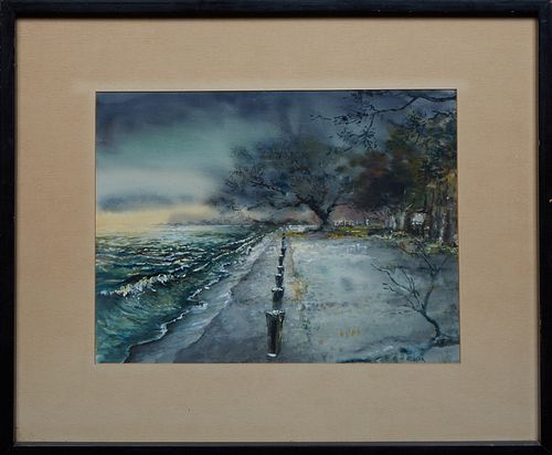 Robert Malcolm Rucker (1932-2001, Louisiana), "Lake Pontchartrain," 20th c., gouache on paper, signed lower right, presented in a black frame, H.- 13 