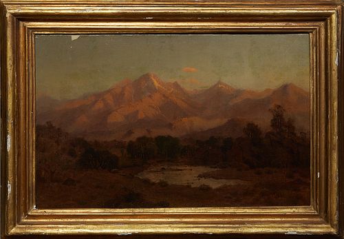 Hamilton Hamilton (1847-1928, Connecticut/California), "California Mountain Landscape," 19th c., oil on canvas, unsigned, presented in a gilt and gess