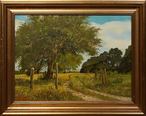 William Hoffman (1924-1995, Montana/California), "CR Cousins, Tulsa," 20th, oil on canvas, signed lower left, titled en verso, presented in a gilt fra