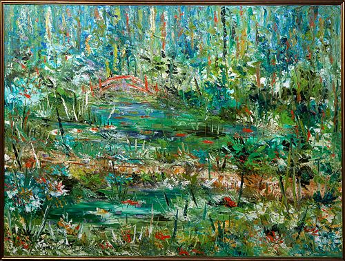 Panos Petros (Louisiana), "Le Jardin de Monet par Panos," 1979, oil on canvas, painting #15 of Series #3, titled on bottom, signed, dated and titled e