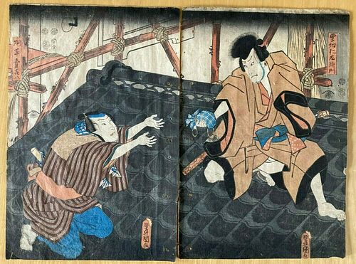 UTAGAWA KUNISADA TOYOKUNI III Original Diptych Color Woodblock