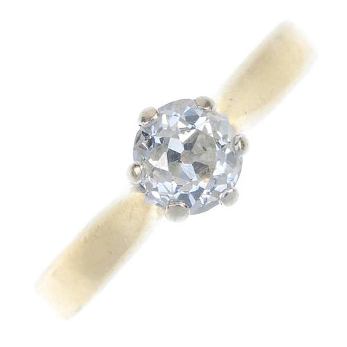 An 18ct gold diamond single-stone ring. The old-cut diamond, to the tapered band. Estimated diamond