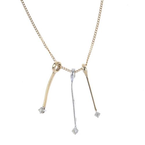 A diamond pendant, with 9ct gold chain. Of bi-colour design, the graduated knife-edge bars, each wit