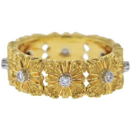 Buccellati Diamond Gold Flower Band Ring