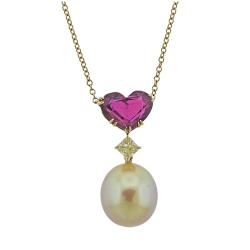 Assael Certified 6.16ct Ruby Diamond Pearl Diamond Necklace