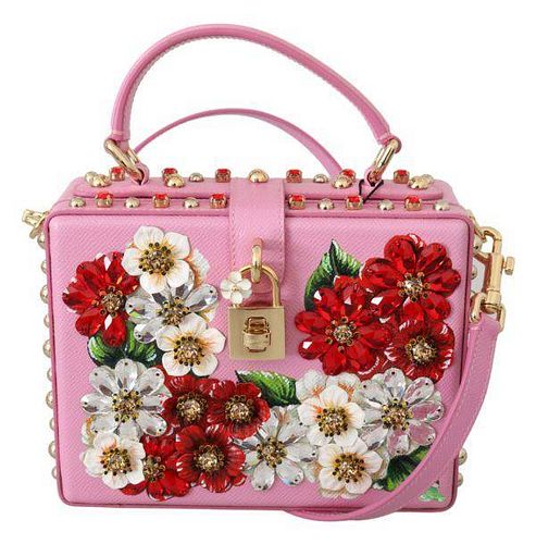Pink Leather Floral Crystal Purse Borse BOX Purse